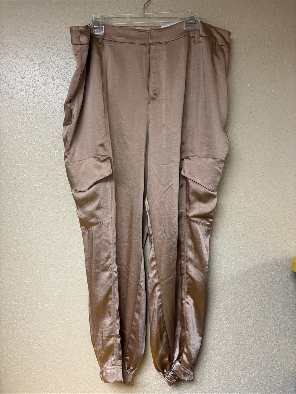Classic Satin Cargo Pants in Taupe Brown